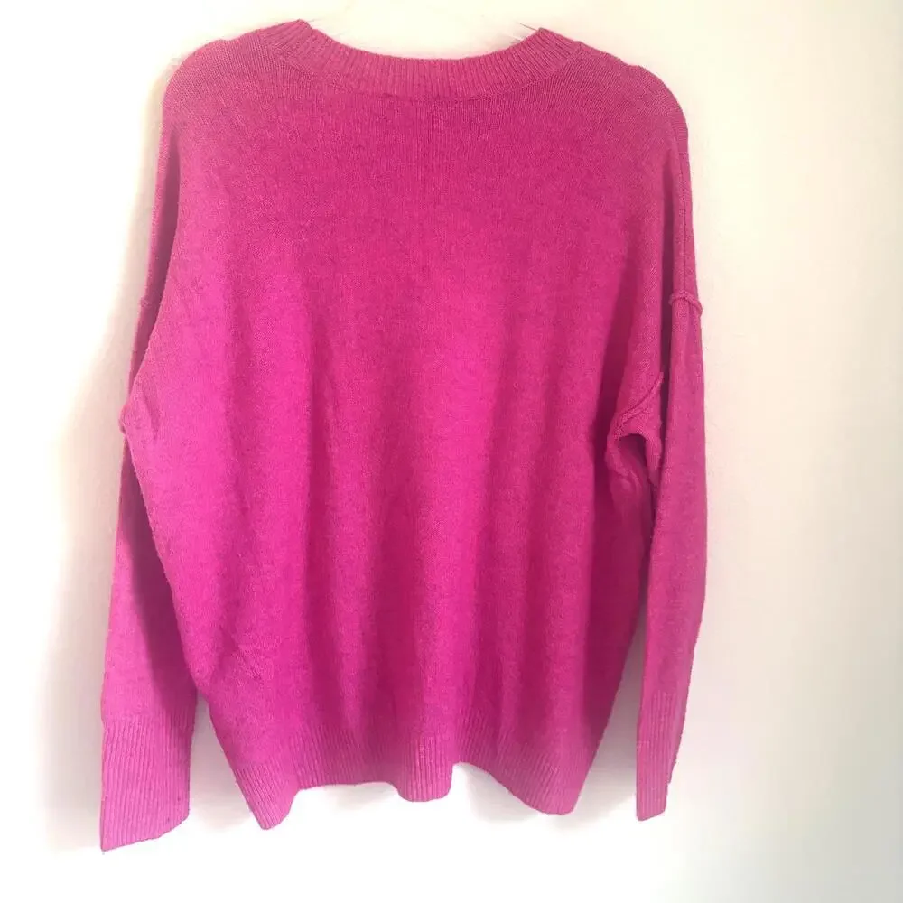 Vince‎ Camuto | Women’s Bright Pink Thin Fuzzy Crewneck Sweater Oversized Size L